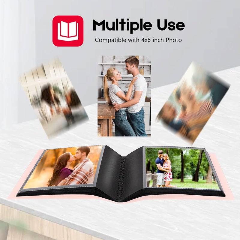 Aevdor Small Photo Album 4x6 Photos Black Inner Page with Strong Elastic band, Each Small Album Holds 64 Photos, 4x6 Mini Book Photo Pictures Album Birthday Christmas Photo Albums Wedding Anniversary (Pink) - Image 2